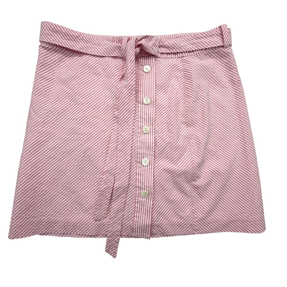 Vineyard Vines Mini Skirt Womens 4 Pink Seersucker Stripe Button Front Belt